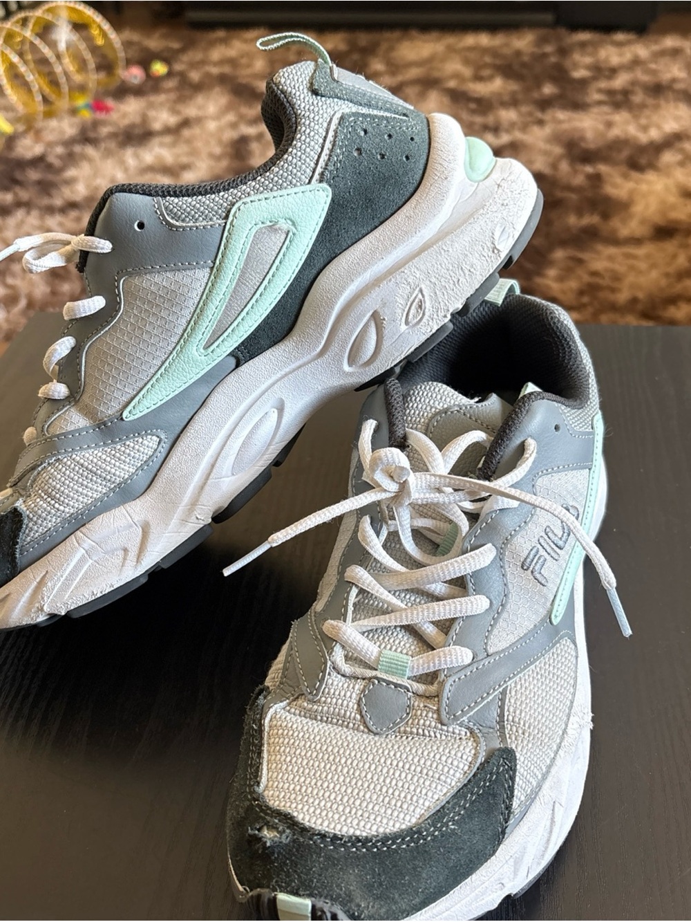Fila Women's Gray and Mint Chunky Lace-Up Sneakers